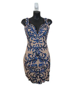 Holt Miami size Medium Bodycon Dress Hand Painted Blue Night Out Club NEW